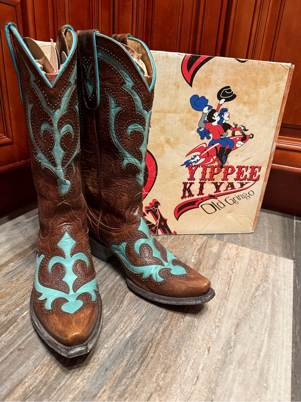 Old Gringo Yippee Ki Yay Kailani Cowboy Boots Studded Brown Turquoise Western